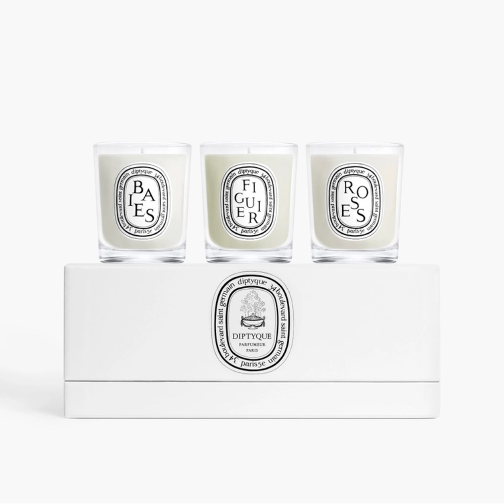 DIPTYQUE -  Set of 3 Mini 2.5 oz. Candles - Baies, Figuier, & Roses